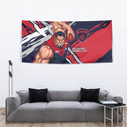 Melbourne Football Club Tapestry Demons Muscular Mascot Graphic - Abstract Paint Splatter Art