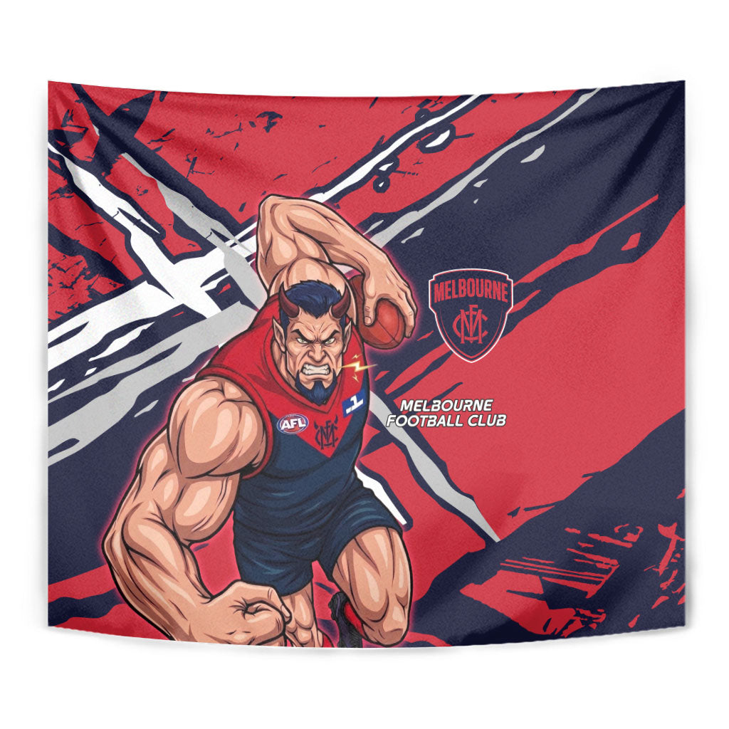 Melbourne Football Club Tapestry Demons Muscular Mascot Graphic - Abstract Paint Splatter Art