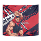 Melbourne Football Club Tapestry Demons Muscular Mascot Graphic - Abstract Paint Splatter Art