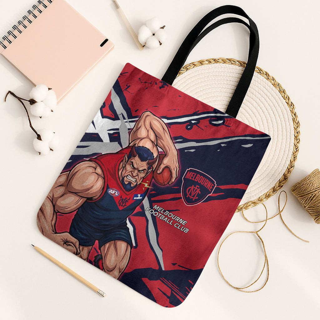 Melbourne Football Club Tote Bag Demons Muscular Mascot Graphic - Abstract Paint Splatter Art