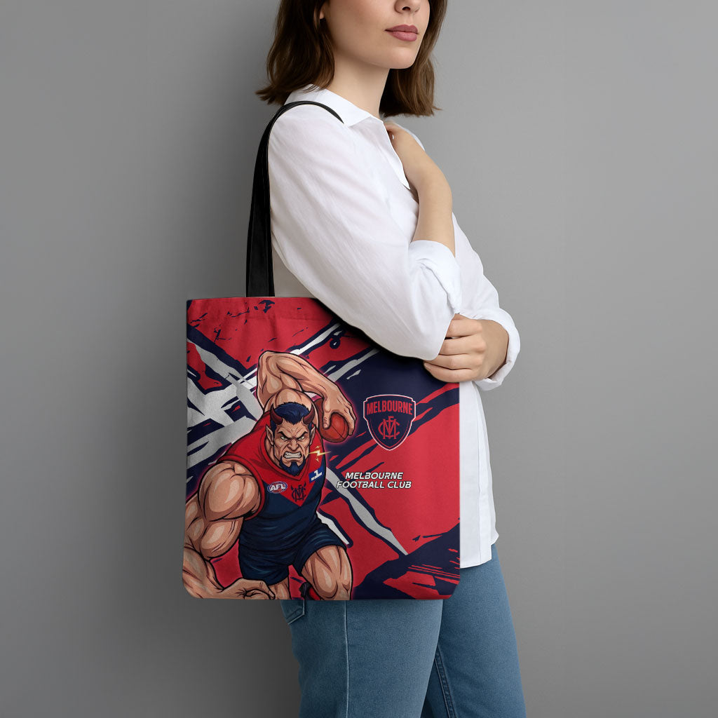 Melbourne Football Club Tote Bag Demons Muscular Mascot Graphic - Abstract Paint Splatter Art
