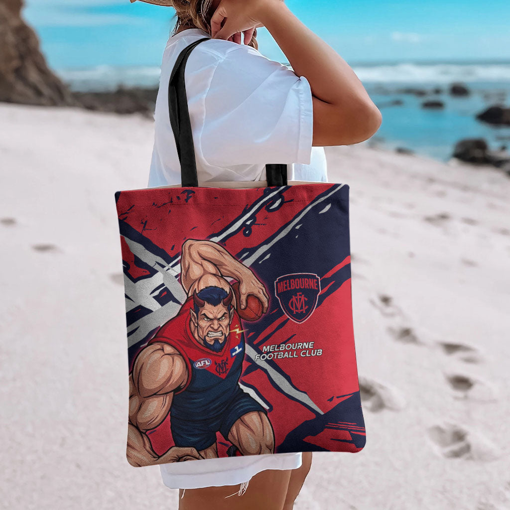 Melbourne Football Club Tote Bag Demons Muscular Mascot Graphic - Abstract Paint Splatter Art