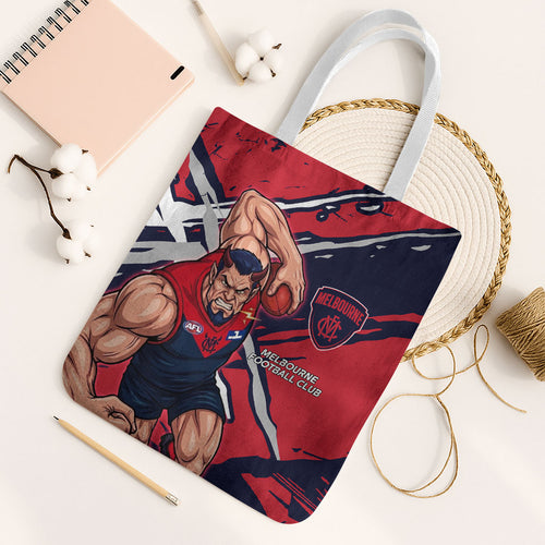 Melbourne Football Club Tote Bag Demons Muscular Mascot Graphic - Abstract Paint Splatter Art