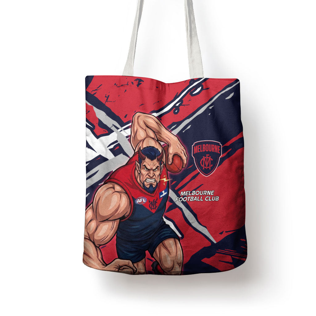 Melbourne Football Club Tote Bag Demons Muscular Mascot Graphic - Abstract Paint Splatter Art