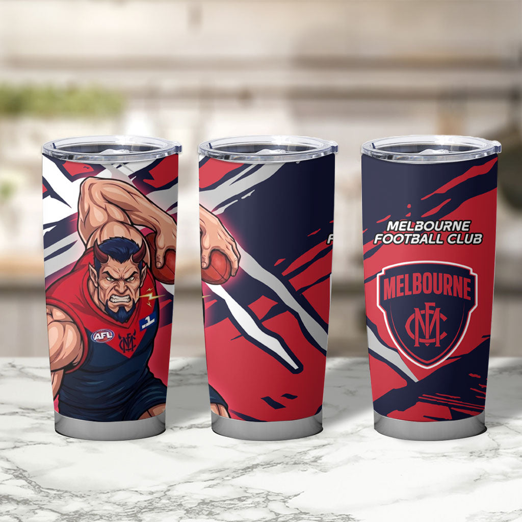 Melbourne Football Club Tumbler Cup Demons Muscular Mascot Graphic - Abstract Paint Splatter Art