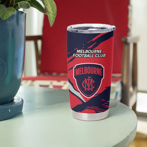 Melbourne Football Club Tumbler Cup Demons Muscular Mascot Graphic - Abstract Paint Splatter Art
