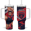 Melbourne Football Club Tumbler With Handle Demons Muscular Mascot Graphic - Abstract Paint Splatter Art