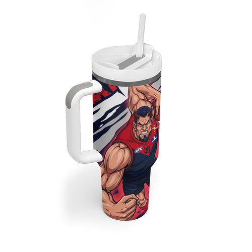 Melbourne Football Club Tumbler With Handle Demons Muscular Mascot Graphic - Abstract Paint Splatter Art