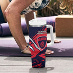 Melbourne Football Club Tumbler With Handle Demons Muscular Mascot Graphic - Abstract Paint Splatter Art