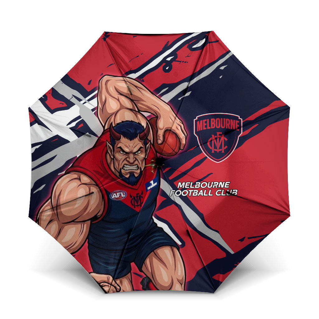 Melbourne Football Club Umbrella Demons Muscular Mascot Graphic - Abstract Paint Splatter Art