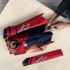 Melbourne Football Club Umbrella Demons Muscular Mascot Graphic - Abstract Paint Splatter Art
