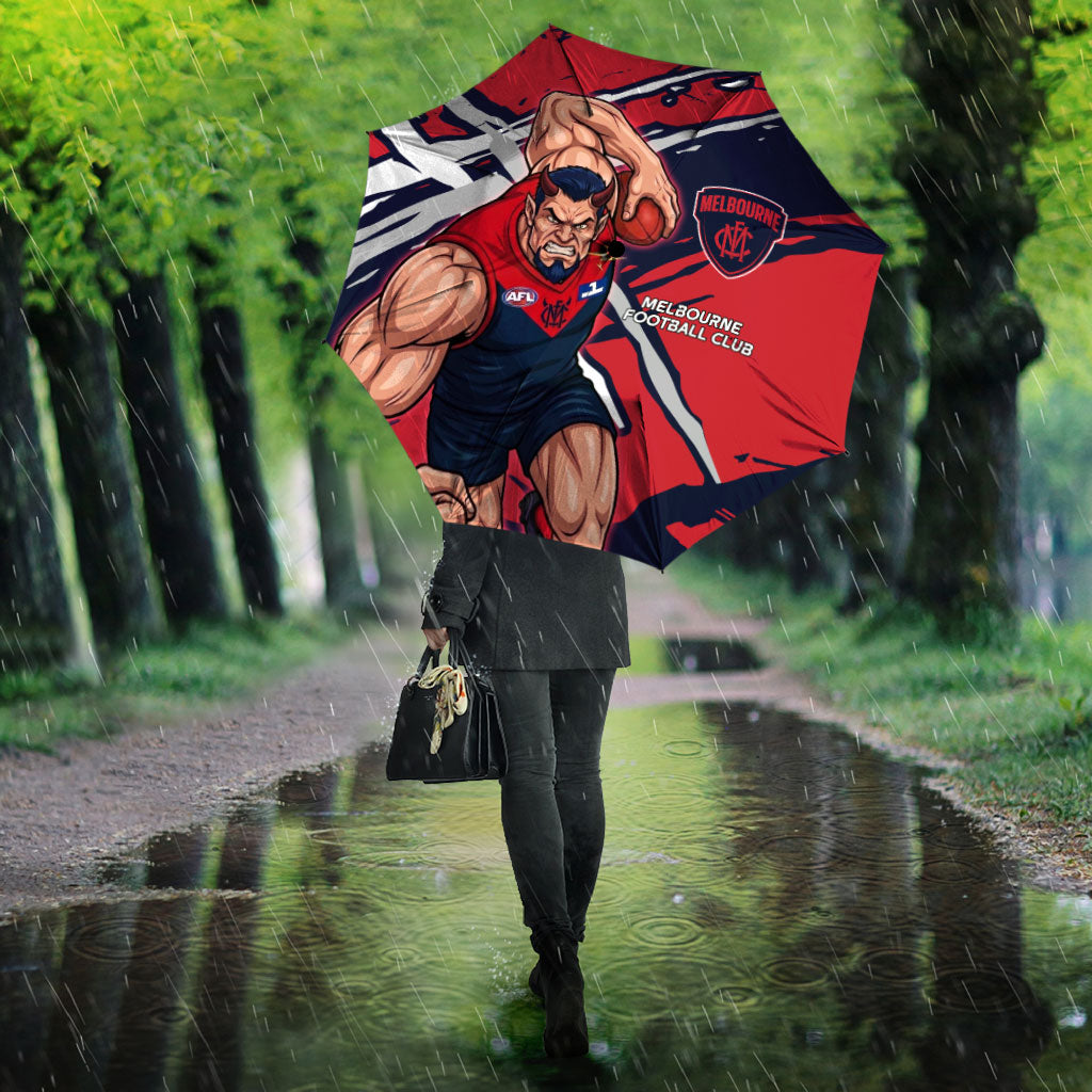 Melbourne Football Club Umbrella Demons Muscular Mascot Graphic - Abstract Paint Splatter Art