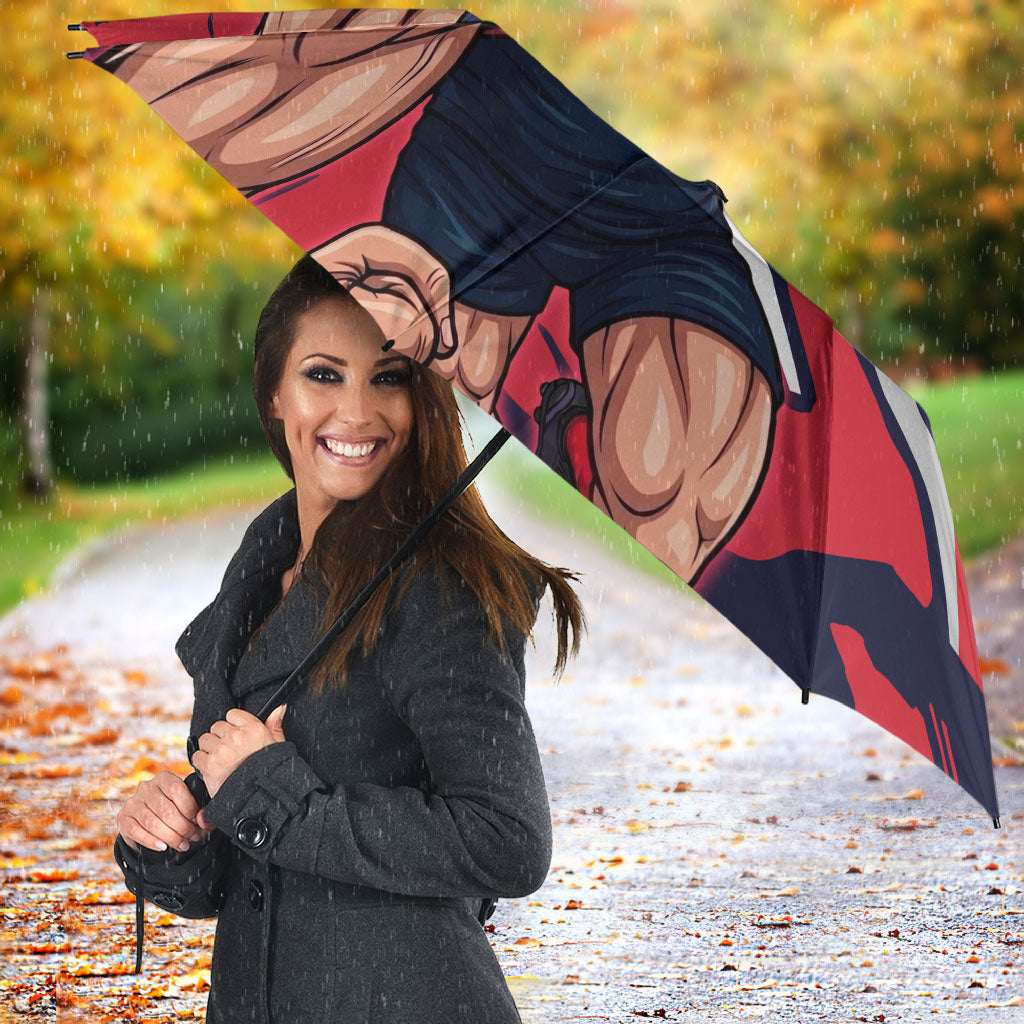 Melbourne Football Club Umbrella Demons Muscular Mascot Graphic - Abstract Paint Splatter Art