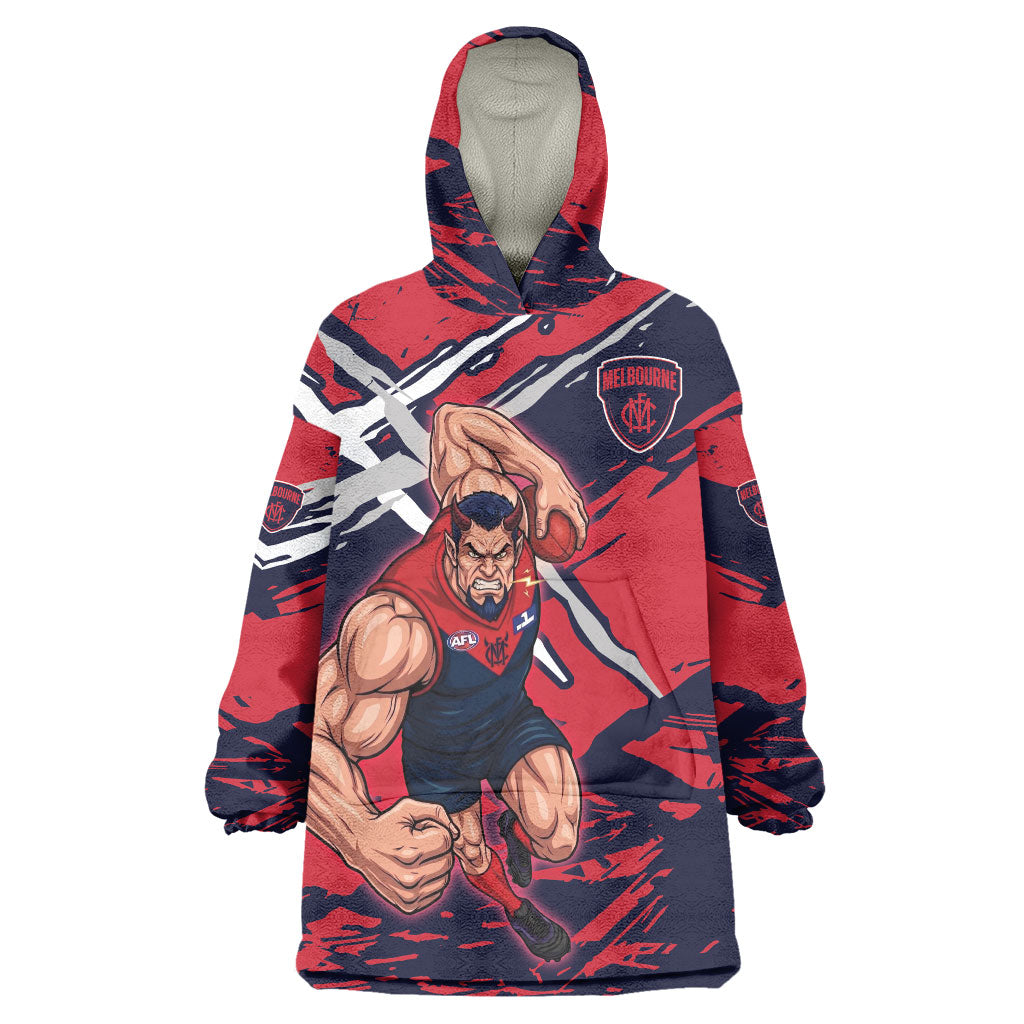Melbourne Football Club Wearable Blanket Hoodie Demons Muscular Mascot Graphic - Abstract Paint Splatter Art