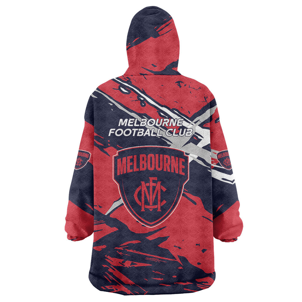 Melbourne Football Club Wearable Blanket Hoodie Demons Muscular Mascot Graphic - Abstract Paint Splatter Art