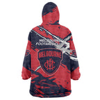 Melbourne Football Club Wearable Blanket Hoodie Demons Muscular Mascot Graphic - Abstract Paint Splatter Art