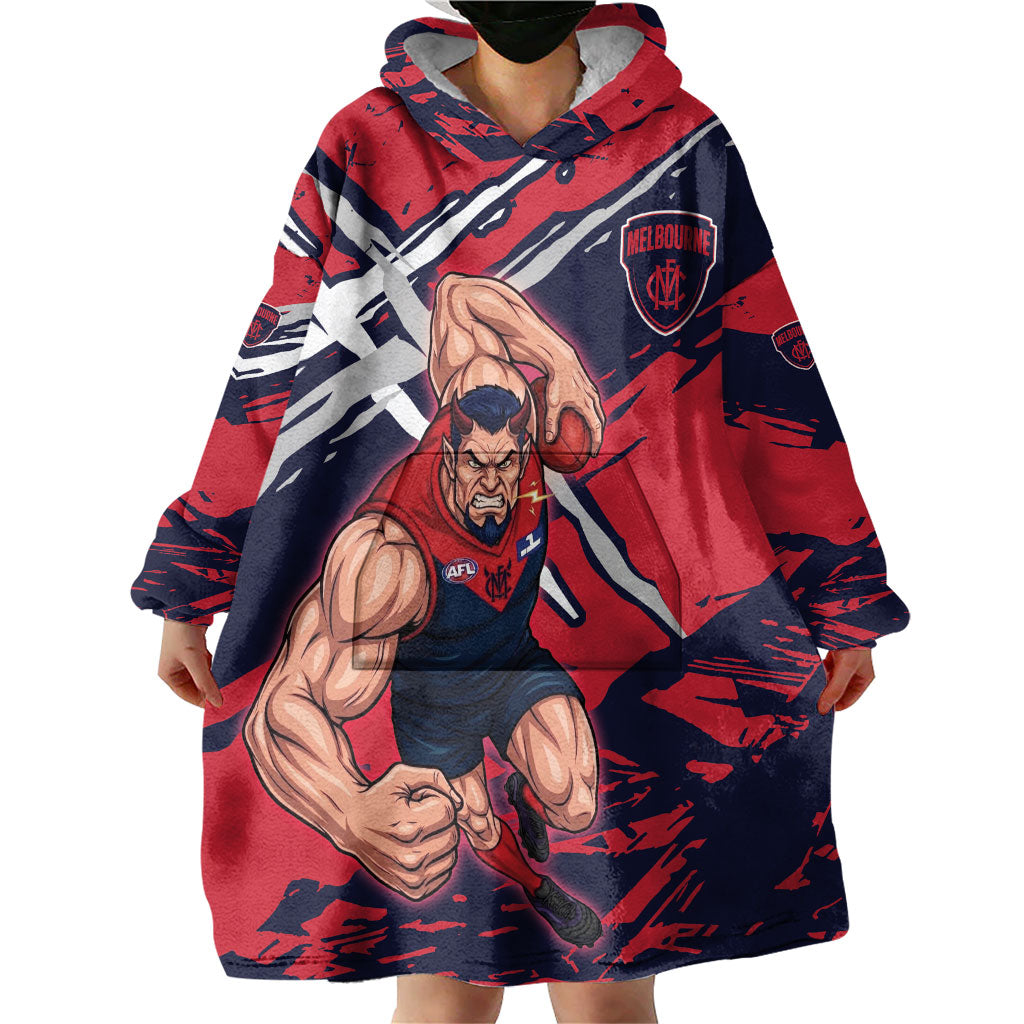 Melbourne Football Club Wearable Blanket Hoodie Demons Muscular Mascot Graphic - Abstract Paint Splatter Art