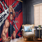 Melbourne Football Club Window Curtain Demons Muscular Mascot Graphic - Abstract Paint Splatter Art