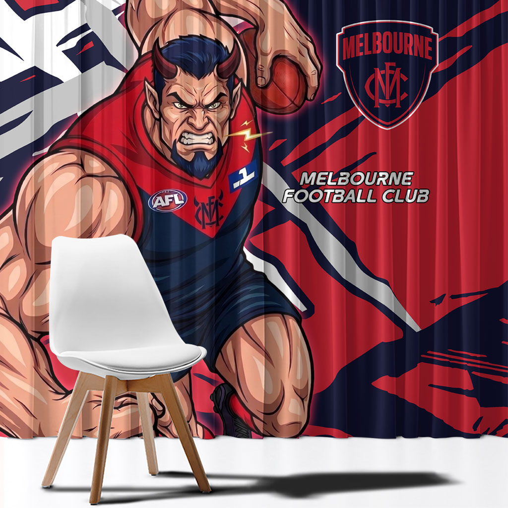 Melbourne Football Club Window Curtain Demons Muscular Mascot Graphic - Abstract Paint Splatter Art