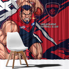 Melbourne Football Club Window Curtain Demons Muscular Mascot Graphic - Abstract Paint Splatter Art