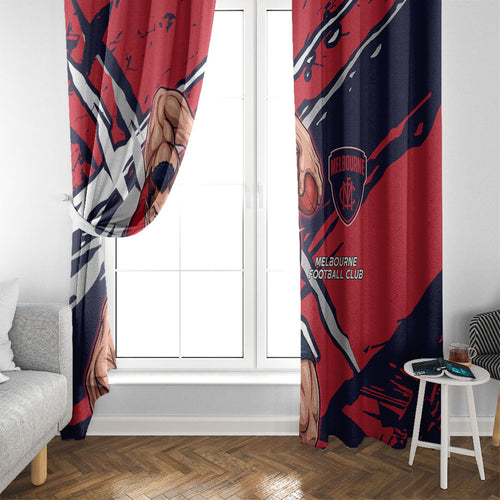 Melbourne Football Club Window Curtain Demons Muscular Mascot Graphic - Abstract Paint Splatter Art