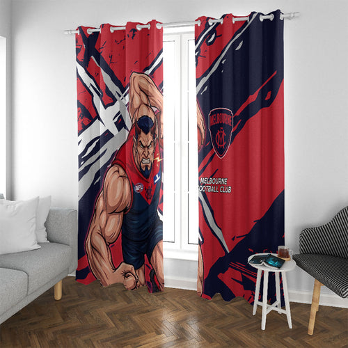 Melbourne Football Club Window Curtain Demons Muscular Mascot Graphic - Abstract Paint Splatter Art