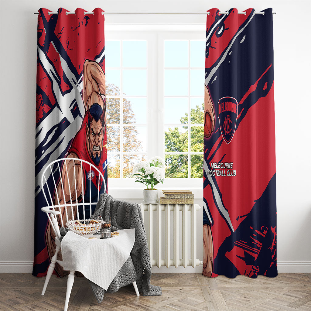 Melbourne Football Club Window Curtain Demons Muscular Mascot Graphic - Abstract Paint Splatter Art