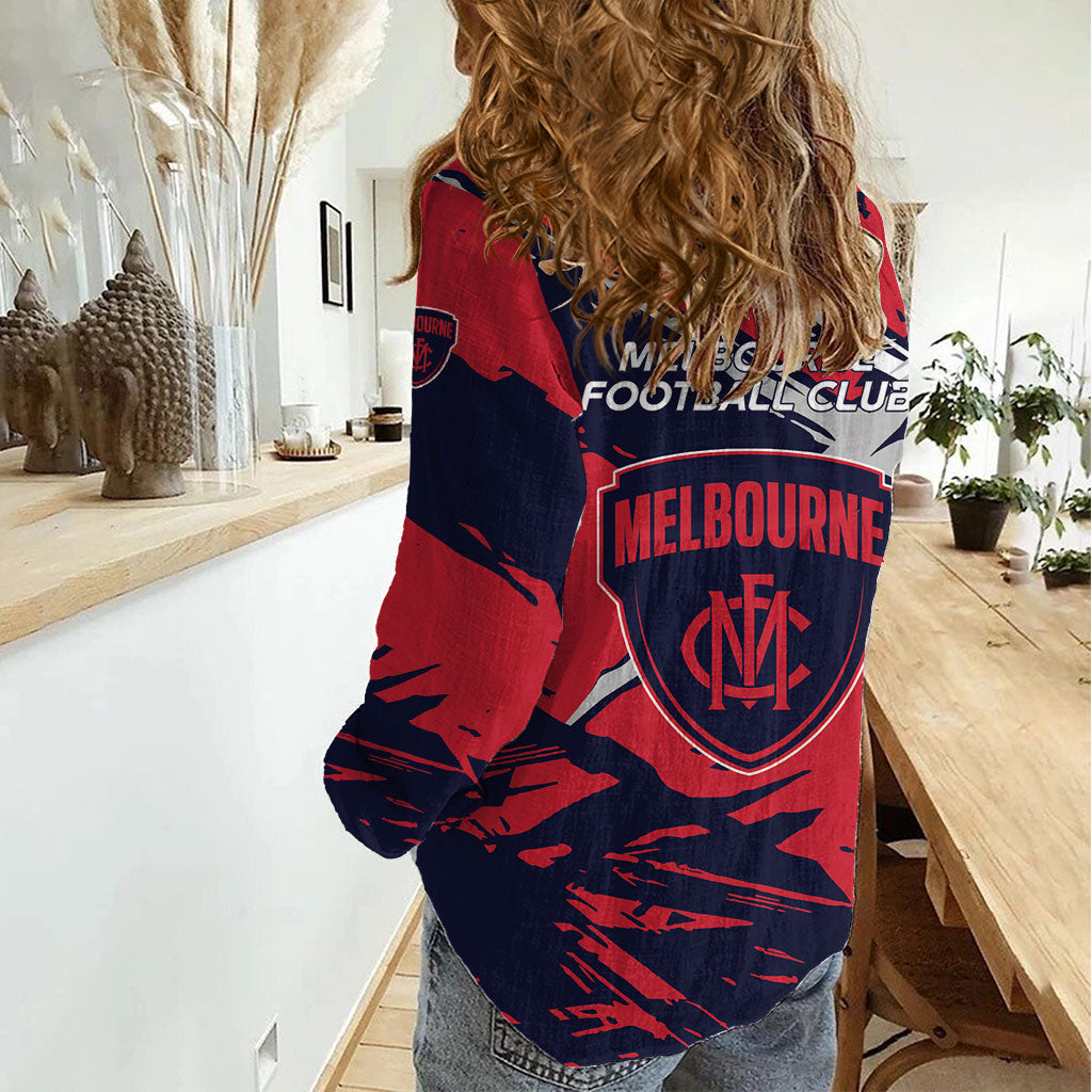 Melbourne Football Club Women Casual Shirt Demons Muscular Mascot Graphic - Abstract Paint Splatter Art