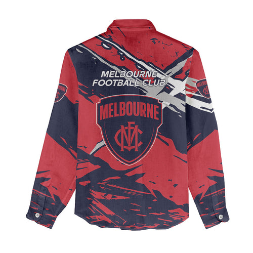 Melbourne Football Club Women Casual Shirt Demons Muscular Mascot Graphic - Abstract Paint Splatter Art