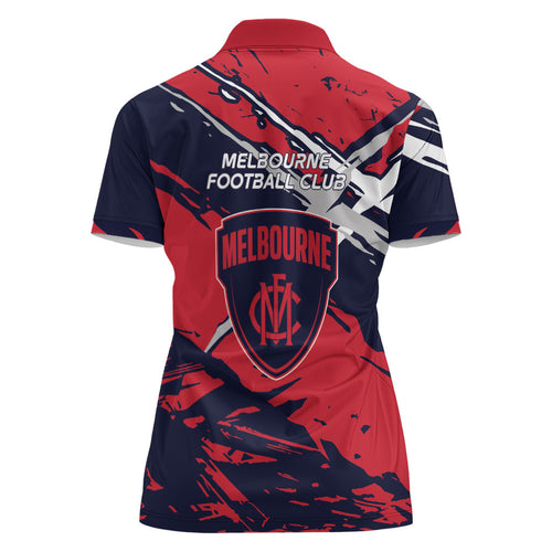 Melbourne Football Club Women Polo Shirt Demons Muscular Mascot Graphic - Abstract Paint Splatter Art