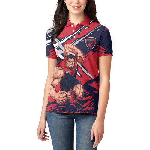 Melbourne Football Club Women Polo Shirt Demons Muscular Mascot Graphic - Abstract Paint Splatter Art