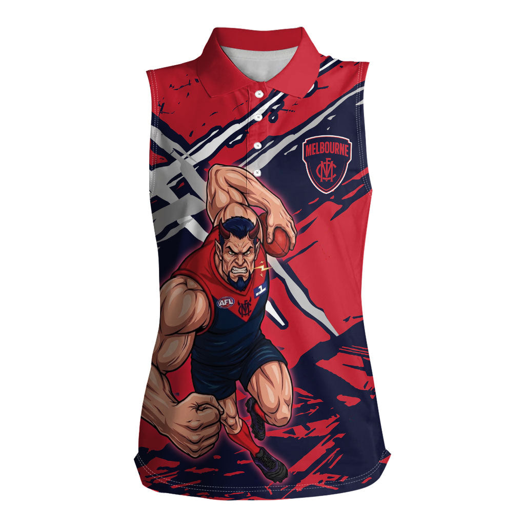 Melbourne Football Club Women Sleeveless Polo Shirt Demons Muscular Mascot Graphic - Abstract Paint Splatter Art
