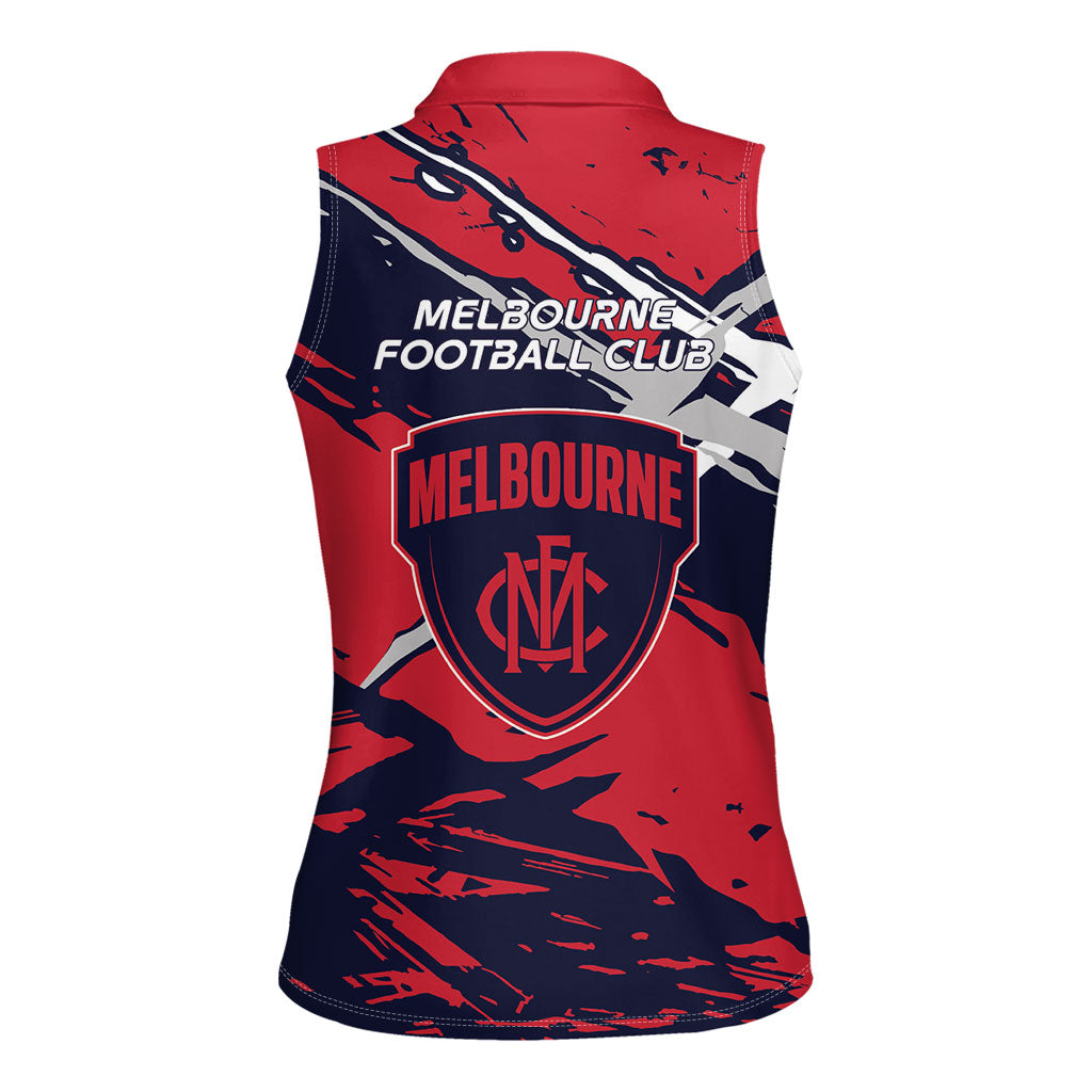 Melbourne Football Club Women Sleeveless Polo Shirt Demons Muscular Mascot Graphic - Abstract Paint Splatter Art