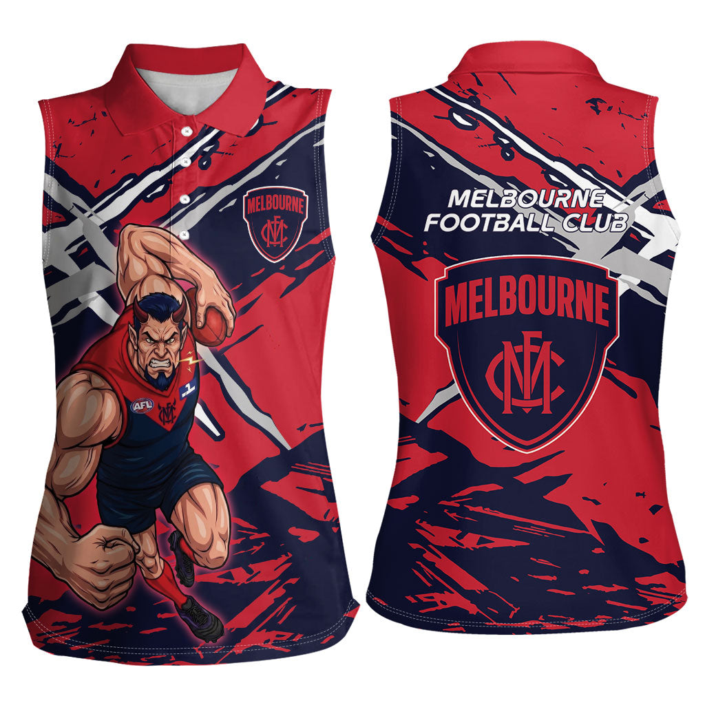 Melbourne Football Club Women Sleeveless Polo Shirt Demons Muscular Mascot Graphic - Abstract Paint Splatter Art