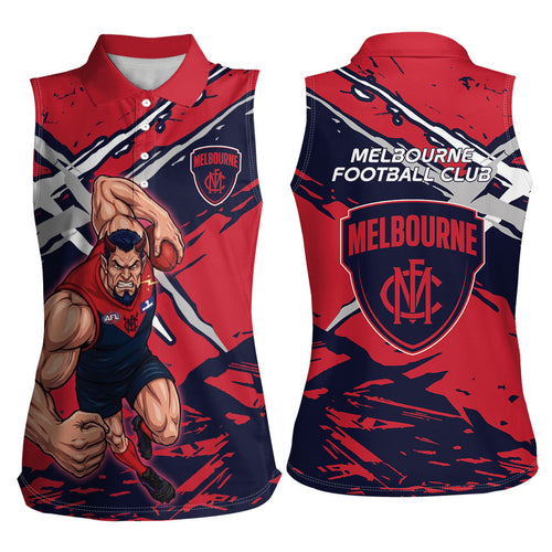 Melbourne Football Club Women Sleeveless Polo Shirt Demons Muscular Mascot Graphic - Abstract Paint Splatter Art