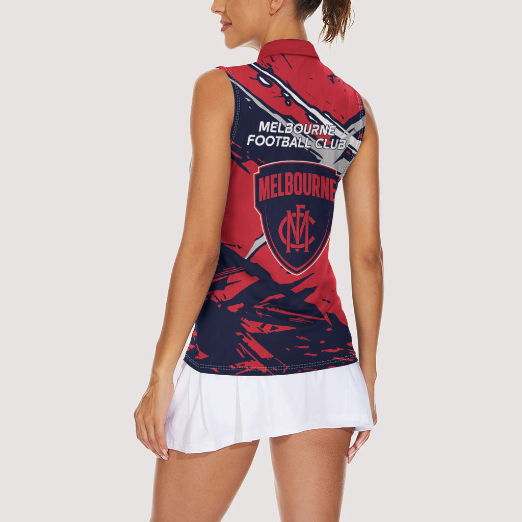 Melbourne Football Club Women Sleeveless Polo Shirt Demons Muscular Mascot Graphic - Abstract Paint Splatter Art