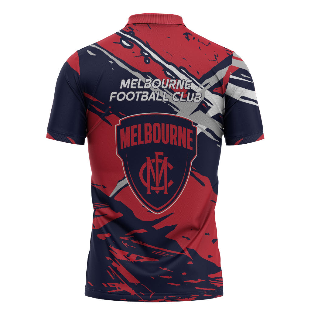 Melbourne Football Club Zipper Polo Shirt Demons Muscular Mascot Graphic - Abstract Paint Splatter Art
