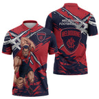 Melbourne Football Club Zipper Polo Shirt Demons Muscular Mascot Graphic - Abstract Paint Splatter Art