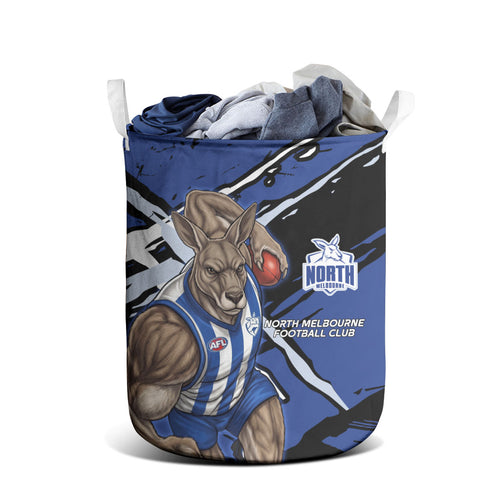 North Melbourne Football Club Laundry Basket Kangaroos Muscular Mascot Graphic - Abstract Paint Splatter Art