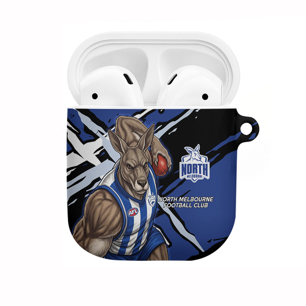 North Melbourne Football Club AirPods Case Kangaroos Muscular Mascot Graphic - Abstract Paint Splatter Art