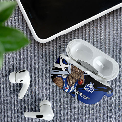 North Melbourne Football Club AirPods Case Kangaroos Muscular Mascot Graphic - Abstract Paint Splatter Art