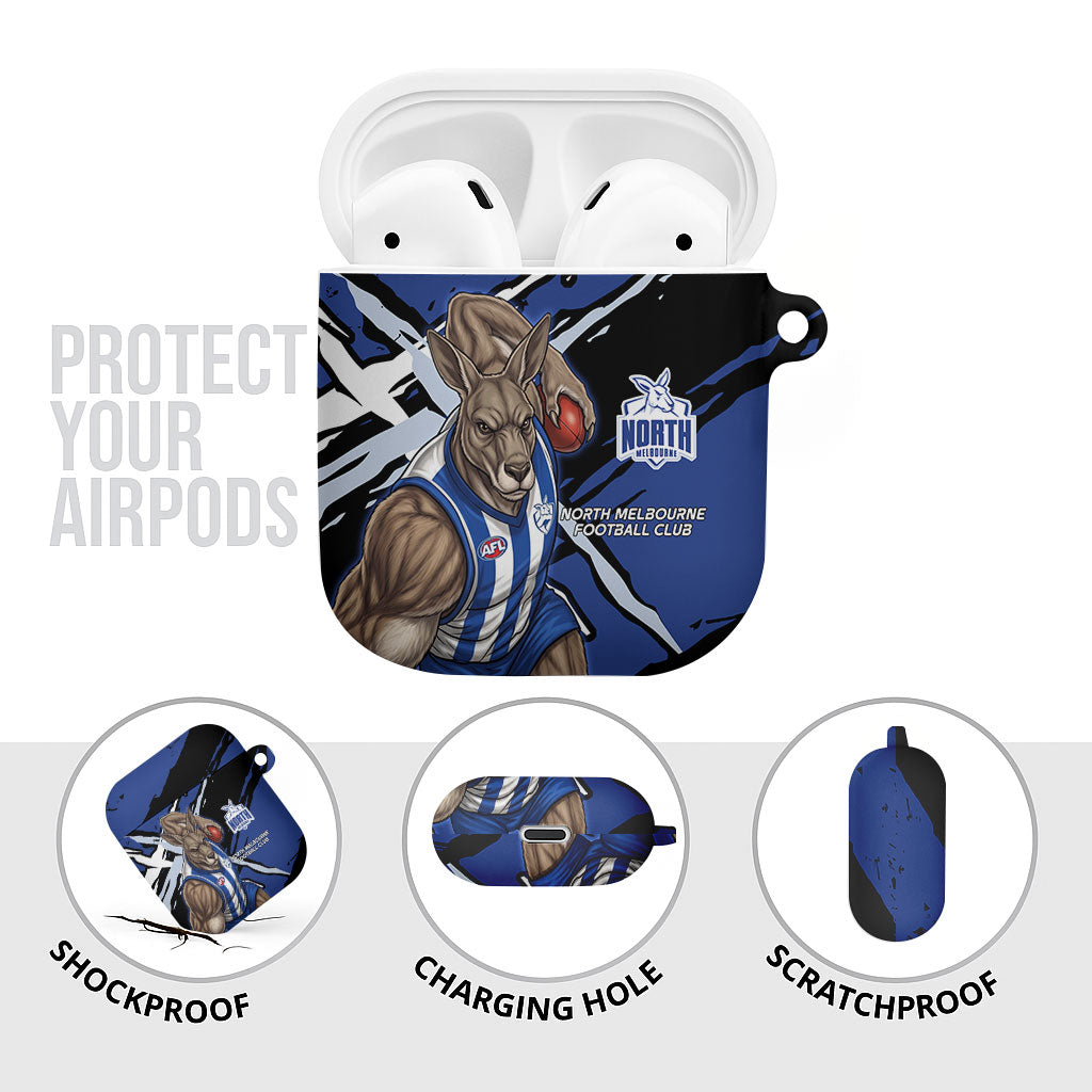 North Melbourne Football Club AirPods Case Kangaroos Muscular Mascot Graphic - Abstract Paint Splatter Art