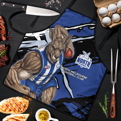 North Melbourne Football Club Apron Kangaroos Muscular Mascot Graphic - Abstract Paint Splatter Art