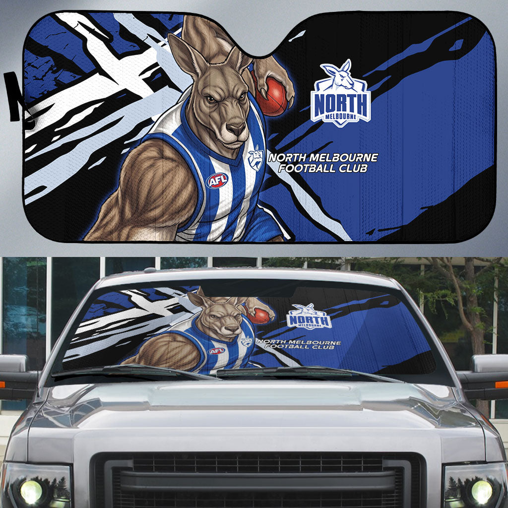 North Melbourne Football Club Auto Sun Shade Kangaroos Muscular Mascot Graphic - Abstract Paint Splatter Art