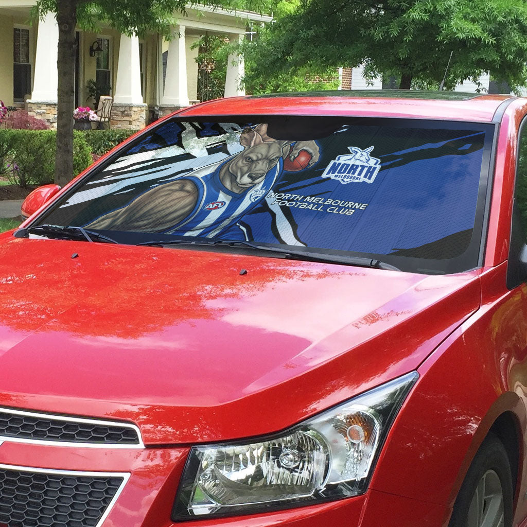 North Melbourne Football Club Auto Sun Shade Kangaroos Muscular Mascot Graphic - Abstract Paint Splatter Art