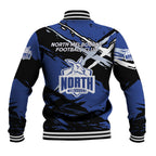 North Melbourne Football Club Baseball Jacket Kangaroos Muscular Mascot Graphic - Abstract Paint Splatter Art