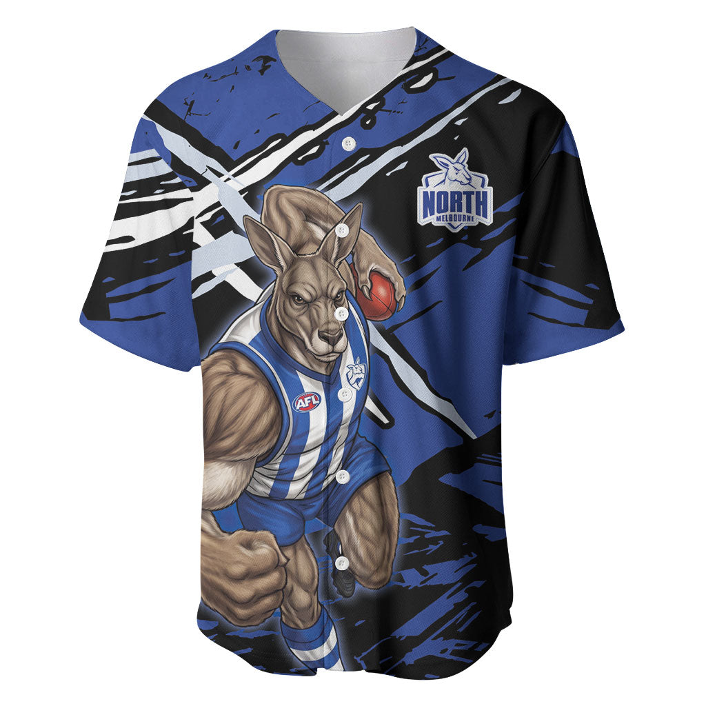North Melbourne Football Club Baseball Jersey Kangaroos Muscular Mascot Graphic - Abstract Paint Splatter Art