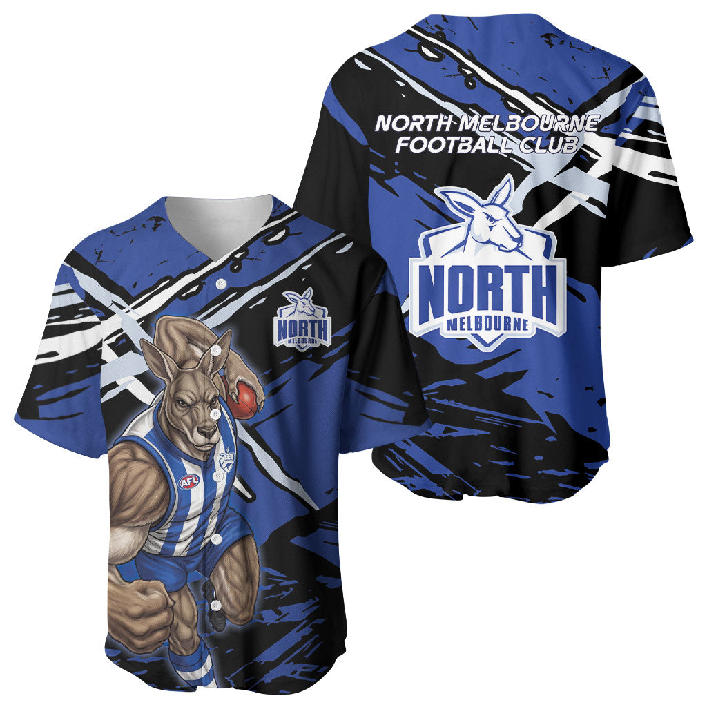 North Melbourne Football Club Baseball Jersey Kangaroos Muscular Mascot Graphic - Abstract Paint Splatter Art