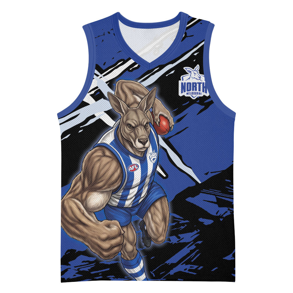 North Melbourne Football Club Basketball Jersey Kangaroos Muscular Mascot Graphic - Abstract Paint Splatter Art