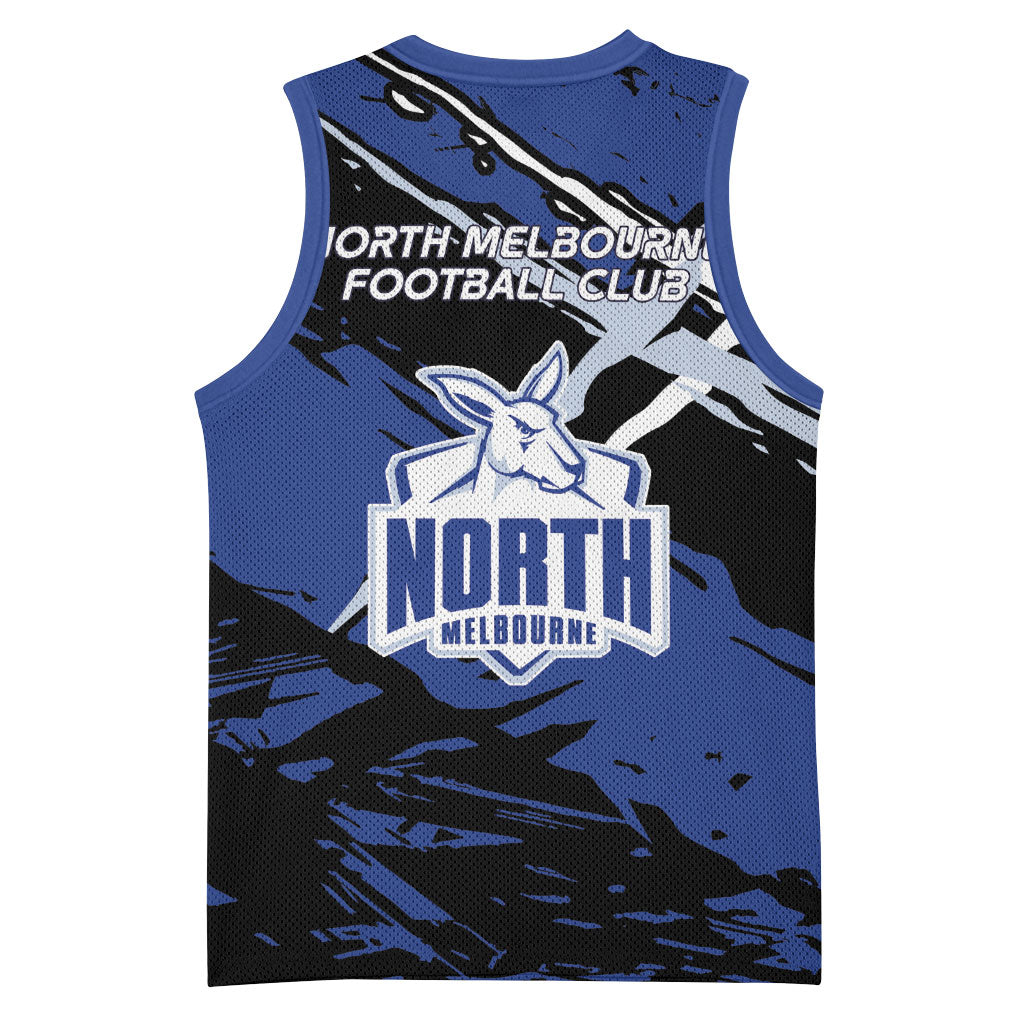 North Melbourne Football Club Basketball Jersey Kangaroos Muscular Mascot Graphic - Abstract Paint Splatter Art
